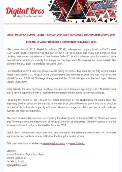 Официально: Assetto Corsa 2 выйдет летом 2024 года