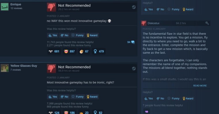 Starfield подвергается критике после получения награды Steam за самую инновационную игру