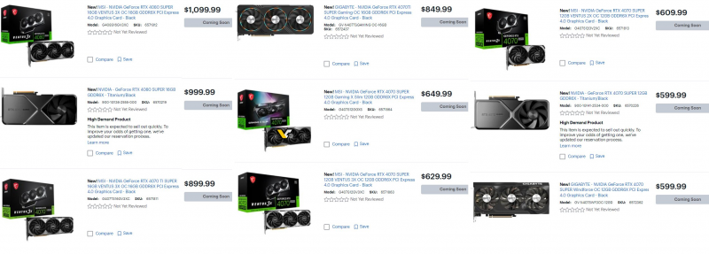 Видеокарты GeForce RTX 40 SUPER появляются в магазинах